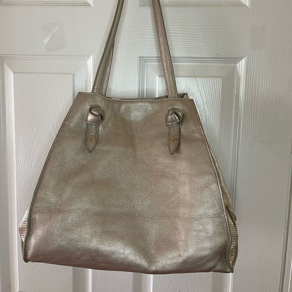 Kelly Wynne Leather Metallic gold convertible Xlarge or medium tote